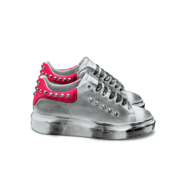 Sneakers bianca sporcata con collo fluo - FLAG STORE